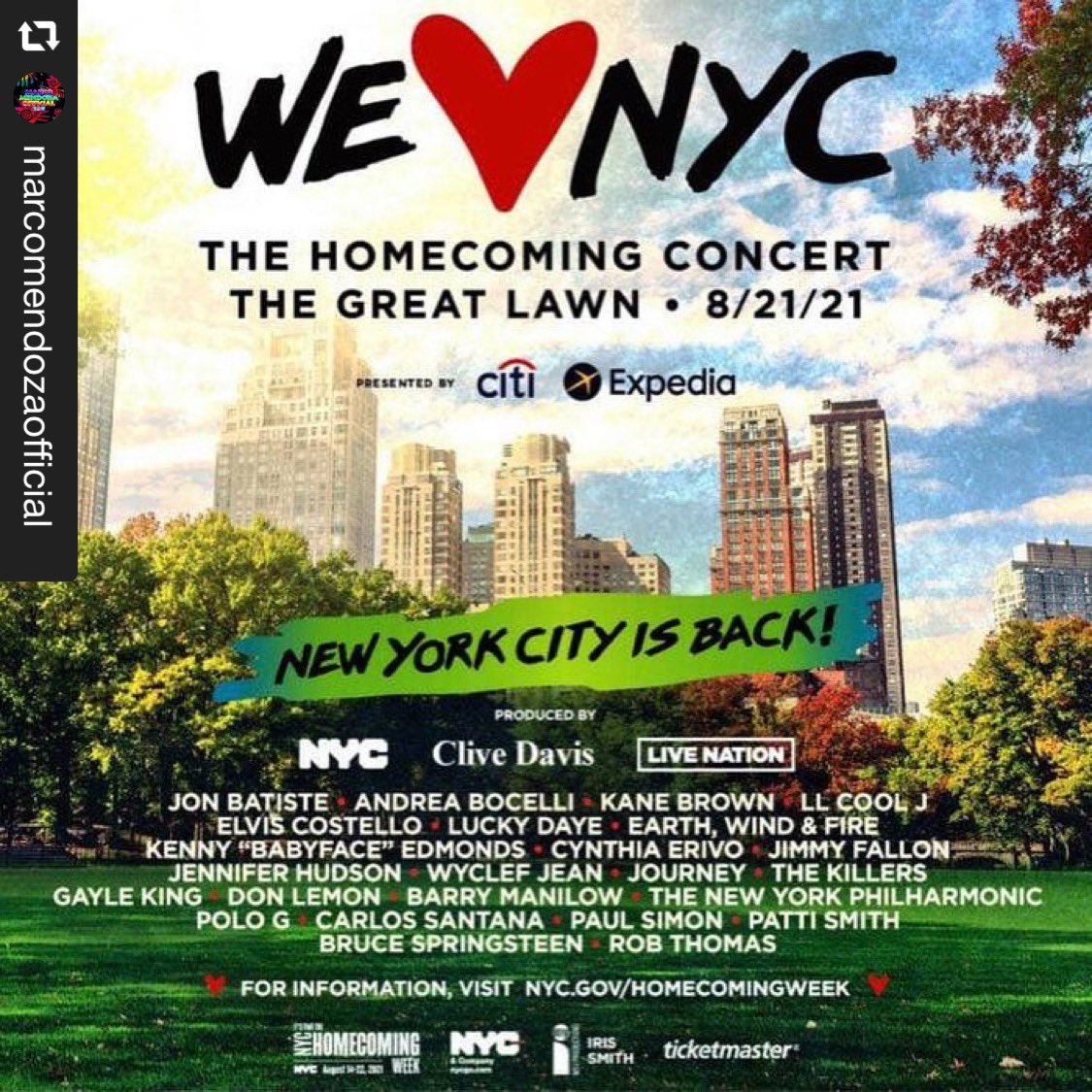 ‘We Love NYC, The Homecoming Concert’ set for Great Lawn despite surging COVID cases and a hurricane strike tomorrow