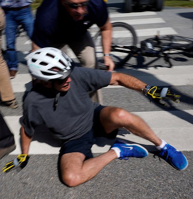 JOE TAKES A TUMBLE: PRESIDENT BIDEN FALLS OFF  HIS BIKE WHILE VACATIONING